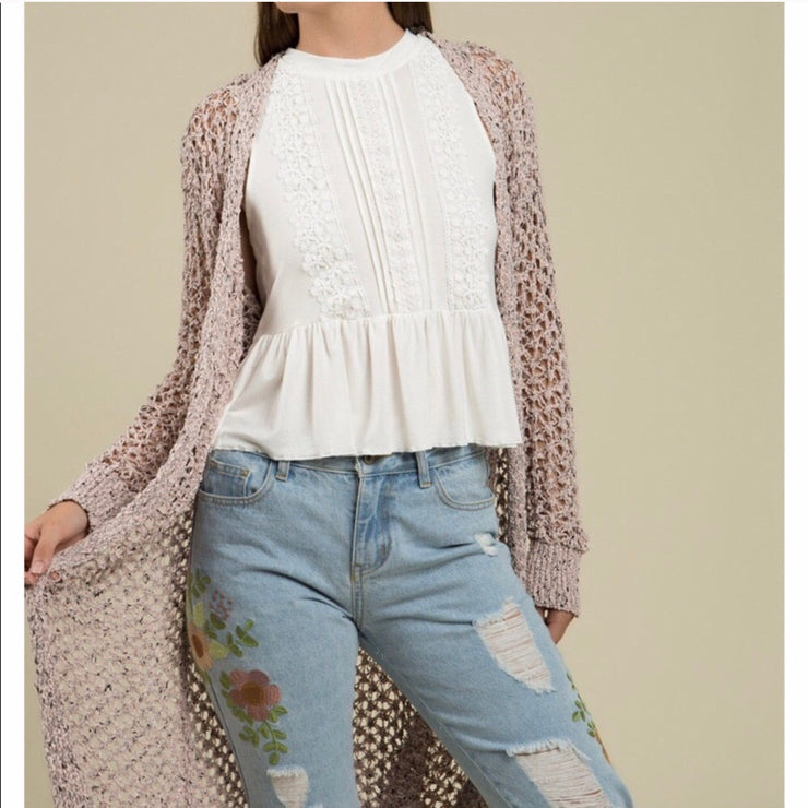 Open Knit Cardigan Pink