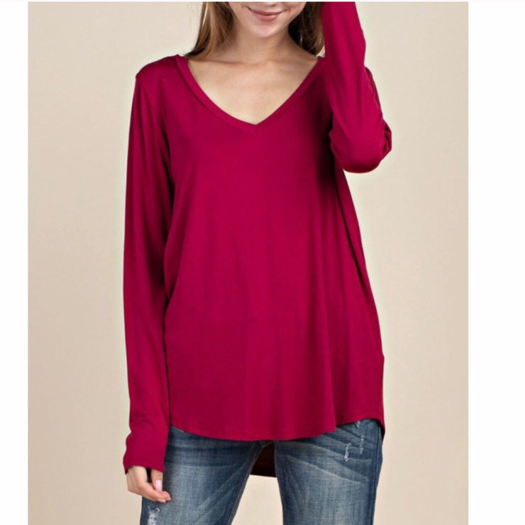 Bamboo Long Sleeve Vneck Red
