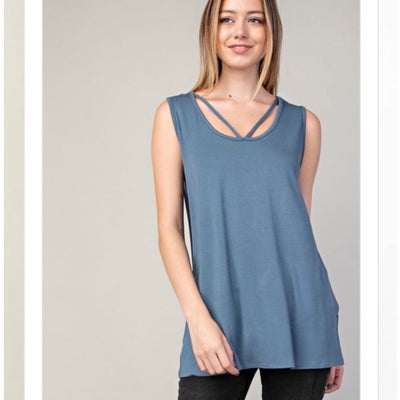 Bamboo Thick Strap Tank Top in Color Sea Blue, buttery soft and silky smooth to the touch