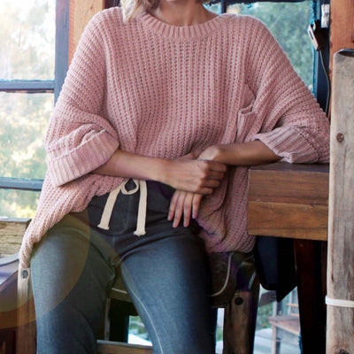 Pocket Chenille Pullover Pink