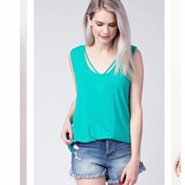 Bamboo Thick Strap Tank Top in Color Turquoise, buttery soft and silky smooth to the touch