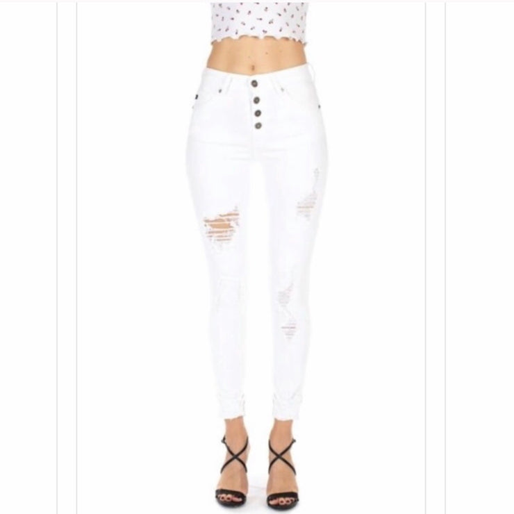 Distressed White Skinny Jeans