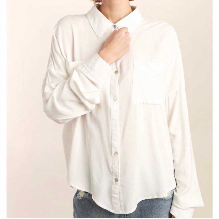 Puff Sleeve Button Down Top Off White