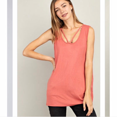Bamboo Thick Strap Tank Top in Color Peach, buttery soft and silky smooth to the touch