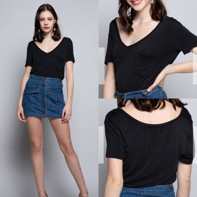 Pre-Order  Washed Black Deep V-neck