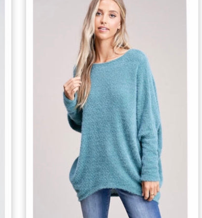 Fuzzy Lightweight Dolman Sleeve Teal