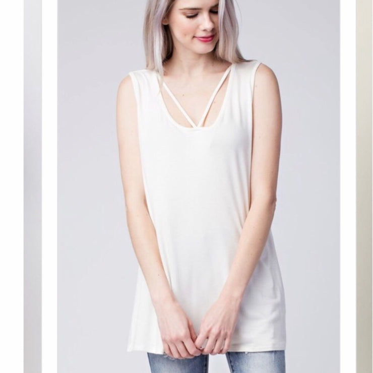 Bamboo Thick Strap Tank Top in Color Off White, buttery soft and silky smooth to the touch