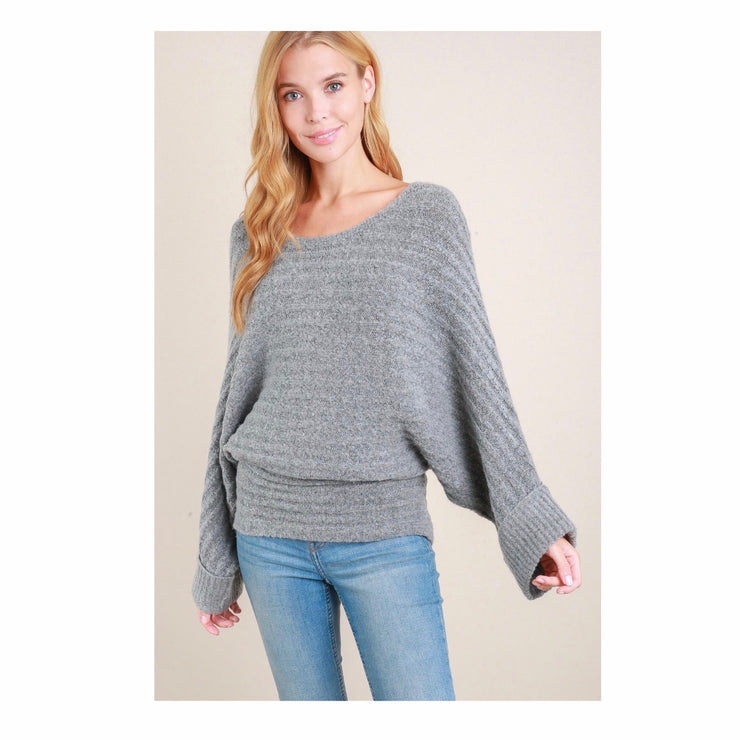 Ribbed Dolman Sleeve Multi-way Pullover
