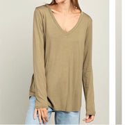 Bamboo Long Sleeve Vneck Red