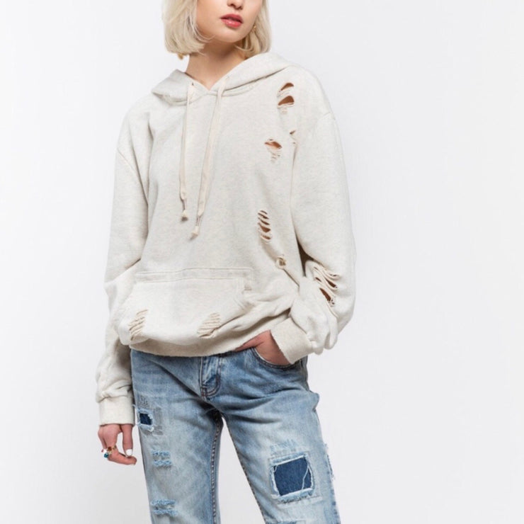 Distressed Hoody Oatmeal