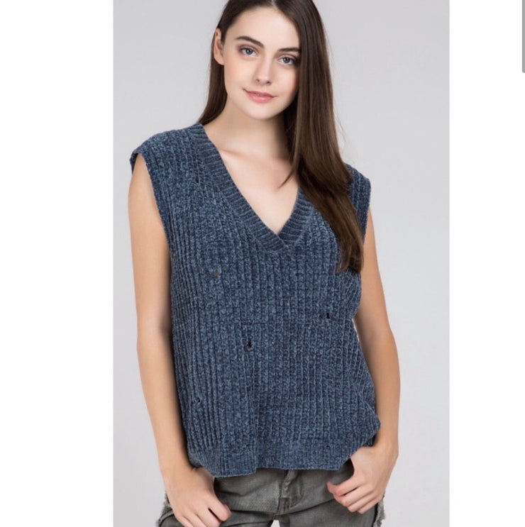 Velvet Chenille Pullover Sleeveless Sweater Vest