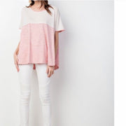 Rose Color Block Slub Knit T