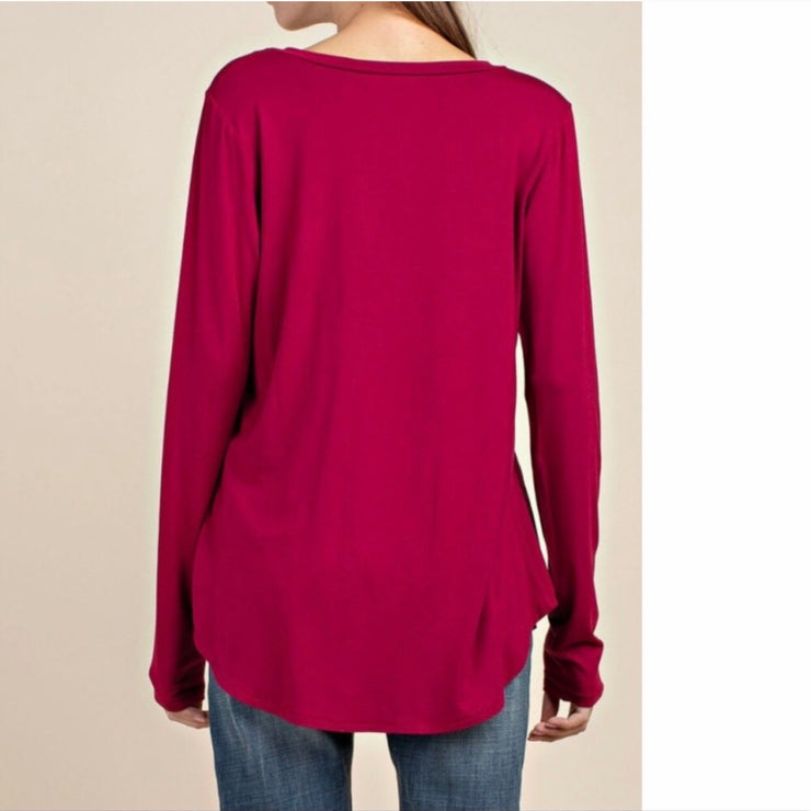 Bamboo Long Sleeve Vneck Red