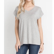 Bamboo Short Sleeve Vneck Top in Color Heathered Grey, buttery soft and silky smooth to the touch