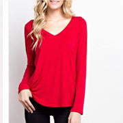 Bamboo Long Sleeve Vneck Red Color, buttery soft and silky smooth to the touch