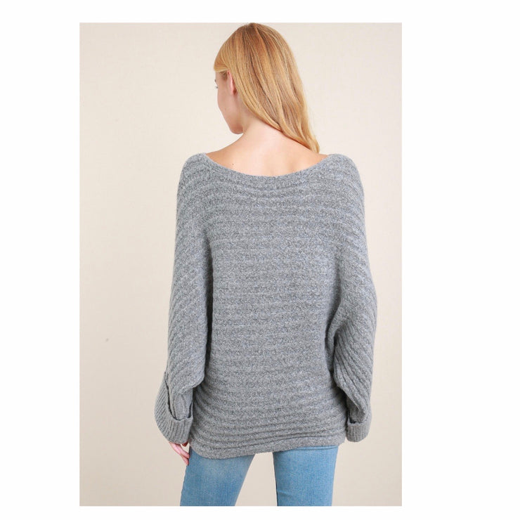 Ribbed Dolman Sleeve Multi-way Pullover
