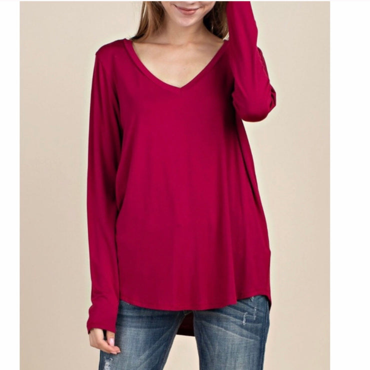 Bamboo Long Sleeve Vneck Lipstick Red Color, buttery soft and silky smooth to the touch
