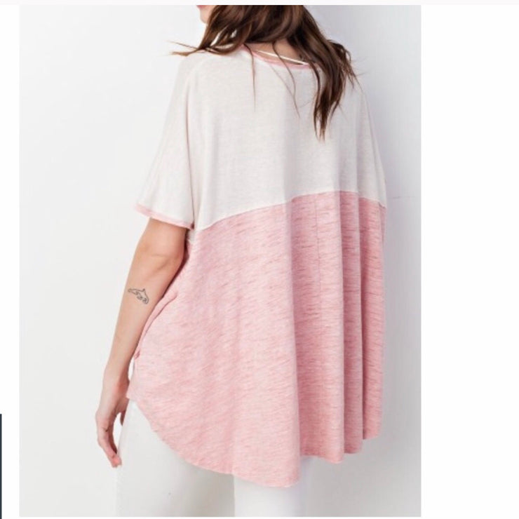 Rose Color Block Slub Knit T
