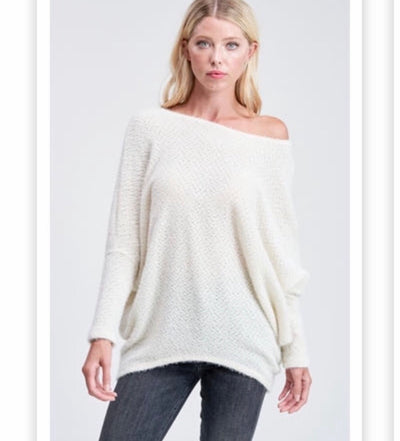 Fuzzy Lightweight Dolman Sleeve Ivory