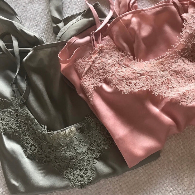 Front Tie Lace Cami Rose