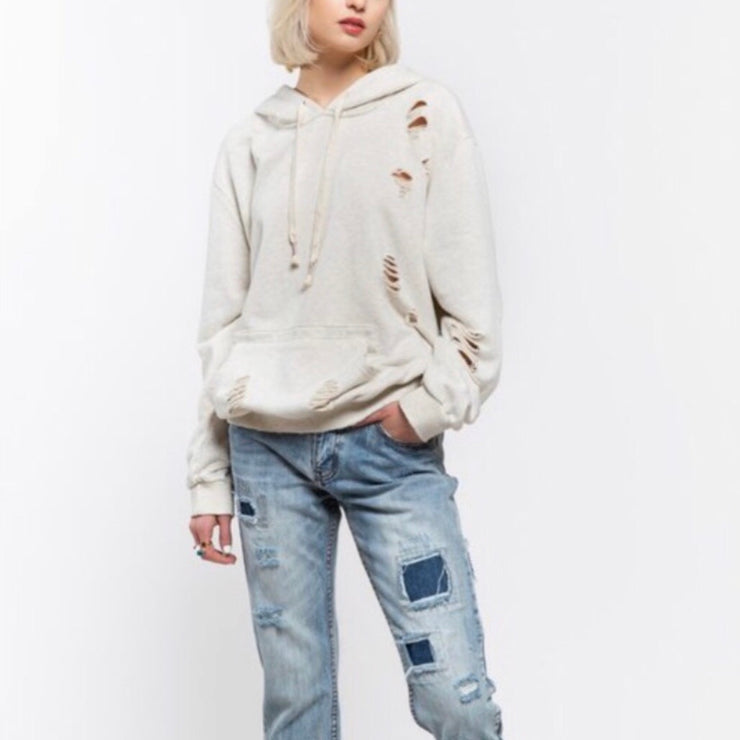 Distressed Hoody Oatmeal