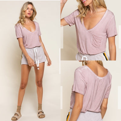 Pre-Order  Washed Pink Deep V-neck