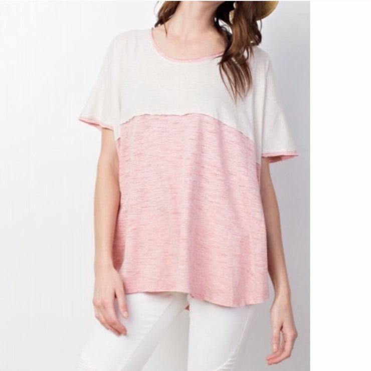 Rose Color Block Slub Knit T