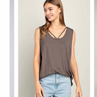 Bamboo Thick Strap Tank Top in Color Mocha, buttery soft and silky smooth to the touch