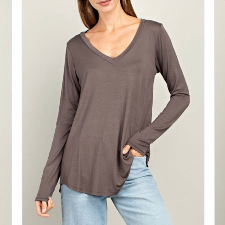 Bamboo Long Sleeve Vneck Red
