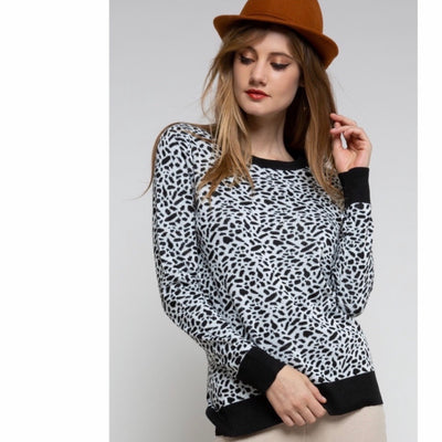 Leopard Print Sweater Pullover Black